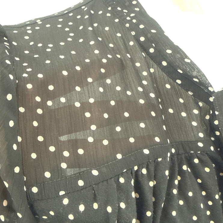 Ann Taylor Loft Women's Black White Polka Dots Short Sleeve Blouse Top Size LP