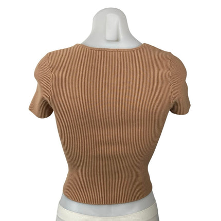 Abercrombie & Fitch Women's Rib Knit Brown Square Neck Short Sleeve Crop Top XS