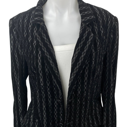 Ilona Women's Black Velvet Velour Striped Long Sleeve Blazer Coat Jacket Size S
