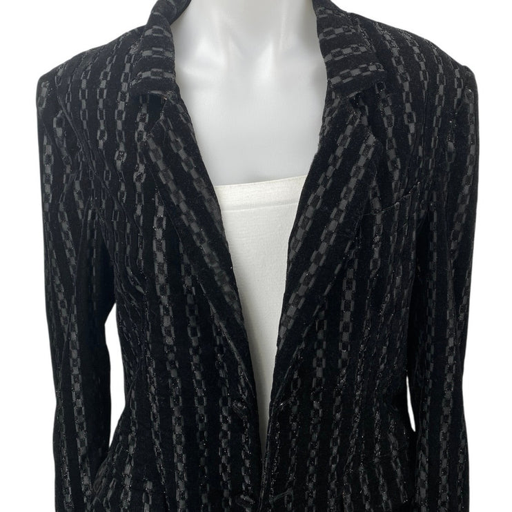 Ilona Women's Black Velvet Velour Striped Long Sleeve Blazer Coat Jacket Size S