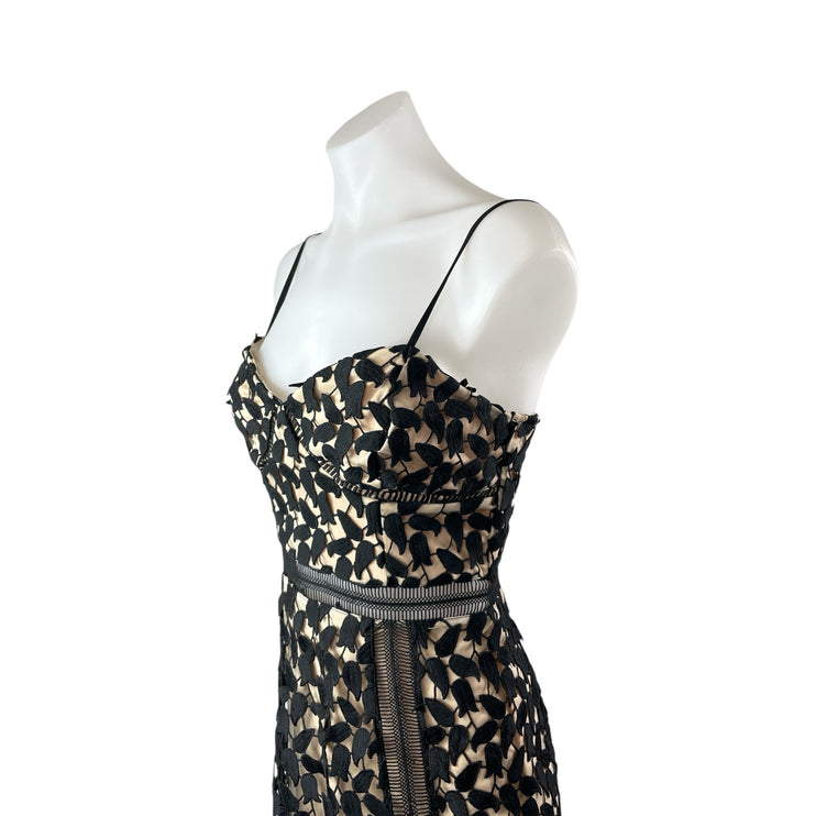 Just Me Black Beige Floral Layered Sleeveless Bustier Cami Midi Sheath Dress S