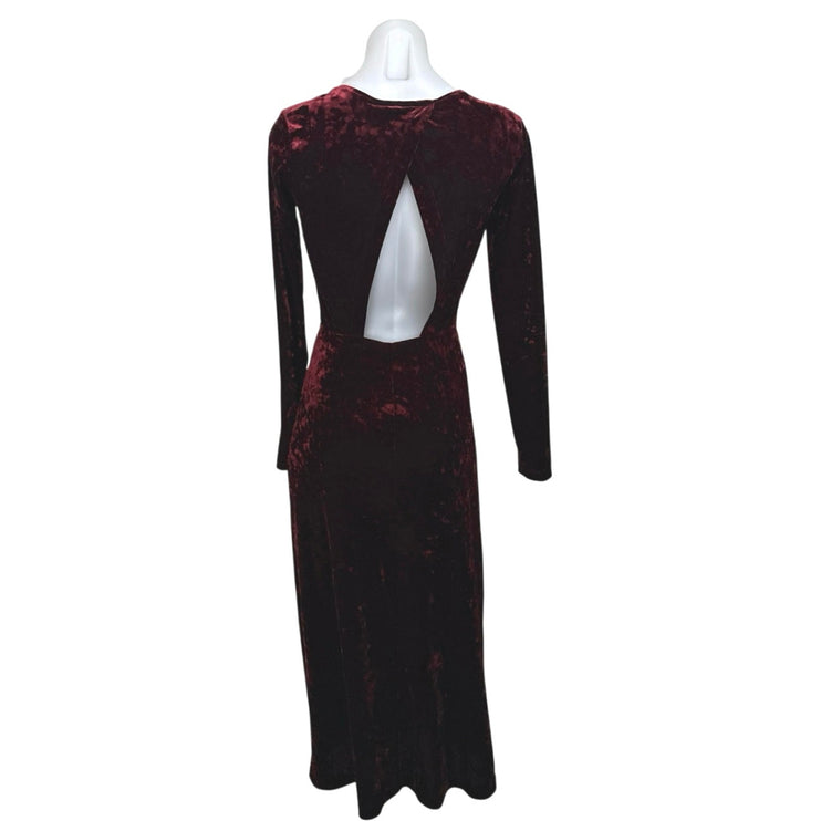 Forever 21 Red Burgundy Velvet Velour Long Sleeve Open Back A Line Maxi Dress XS