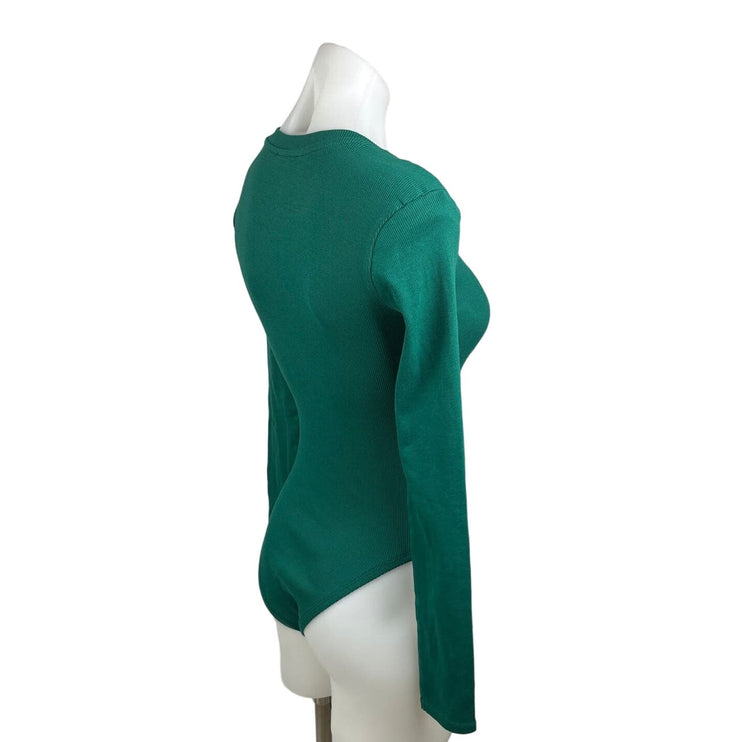 Zara Women's Green Crew Neck Long Sleeve Stretch Fitted Bodysuit Top Size S