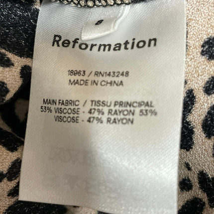 Reformation Layla Spotted Beige Black High Waist Flare Straight Midi Skirt Sz 8