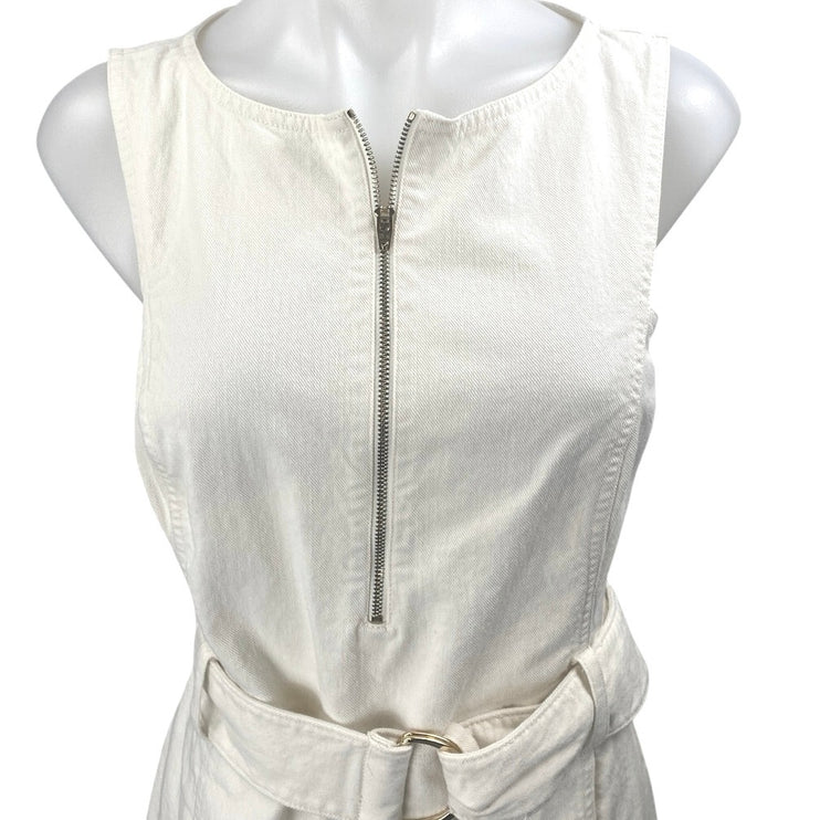 Club Monaco Women's White Sleeveless Half Zip Belted Mini Sheath Dress Size 6