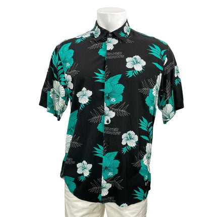 AMG Petronas Mens Black Short Sleeve Floral Short Sleeve Button Down Shirt Top L