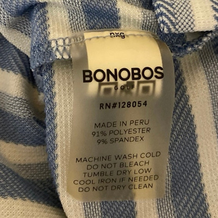 Bonobos Men's Blue White Striped Short Sleeve Slim Fit Polo Shirt Top Size S