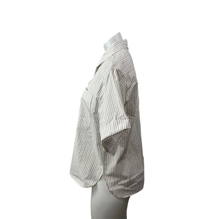 Zara Women's White Beige Striped Short Sleeve Pocket Button Down Shirt Top Sz XS