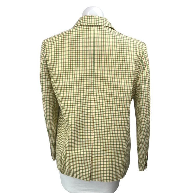 oh L 100% Wool Multicolor Plaid Check Button Long Sleeve Blazer Coat Jacket Sz S