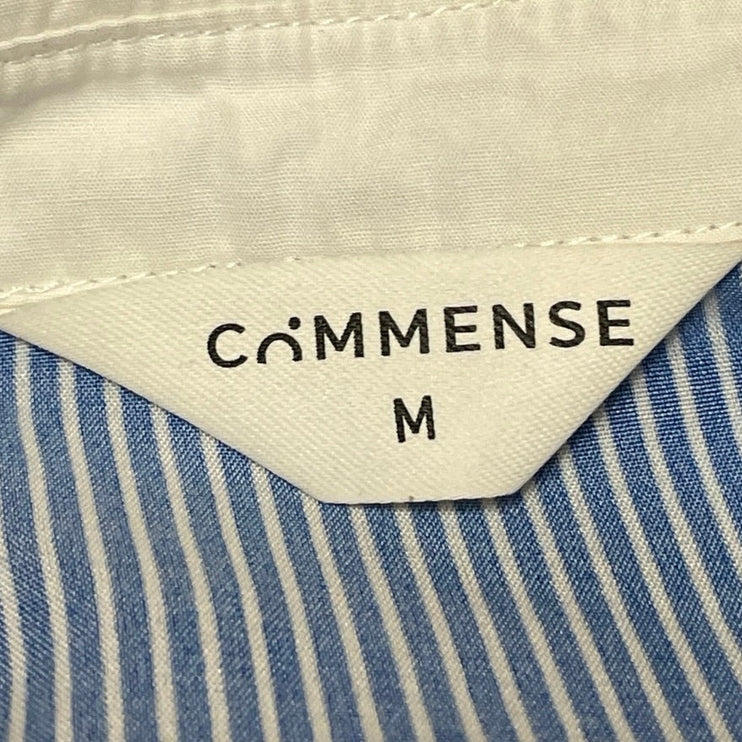 Commense Women's Blue Striped Long Sleeve Pocket Button Down Shirt Top Size M