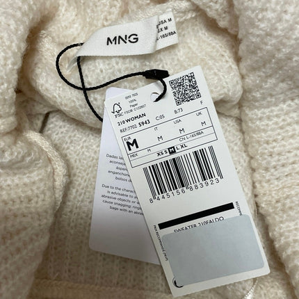 NEW MNG Mango Cream Off The Shoulder Ribbed Knit Long Sleeve Sweater Top Size M