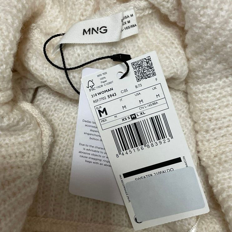 NEW MNG Mango Cream Off The Shoulder Ribbed Knit Long Sleeve Sweater Top Size M