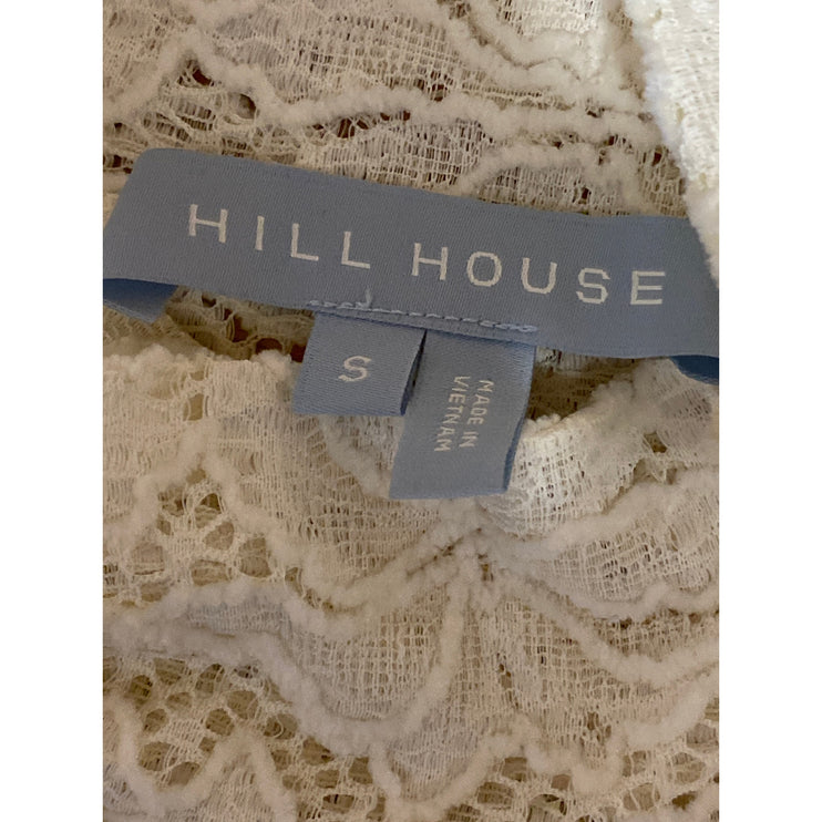 Hill House Women's White Floral Lace Mock Neck Long Sleeve Blouse Top Size S