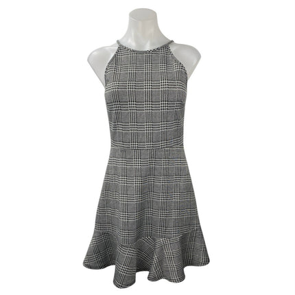 Aqua Womens Black White Plaid Checkered Sleeveless Ruffle Mini A-Line Dress Sz M
