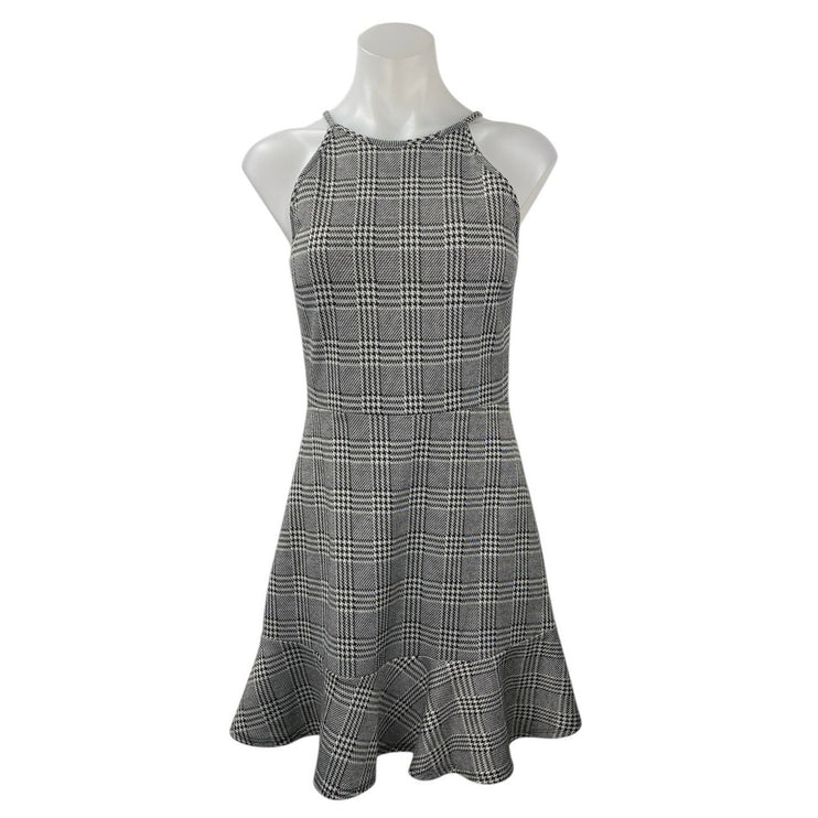 Aqua Womens Black White Plaid Checkered Sleeveless Ruffle Mini A-Line Dress Sz M
