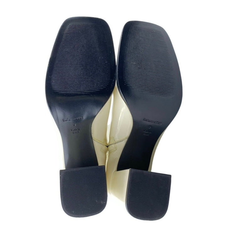 Reformation White Patent Leather Block Heel Square Toe Zip Up Mid Calf Boots 9