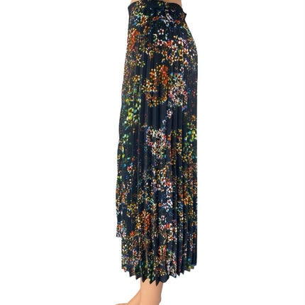 & Other Stories Womens Black Multicolor Floral Print Pleated Midi A-Line Skirt 4