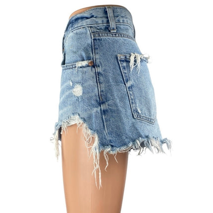 Zara Womens Blue High Waisted Distressed Cut Off Frayed Denim Jean Shorts Size 8