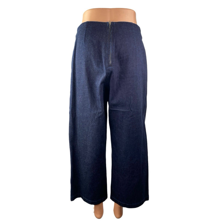 Topshop Moto Blue Dark Wash High Rise Tie Wait Wide leg Denim Jeans Pants Sz 30