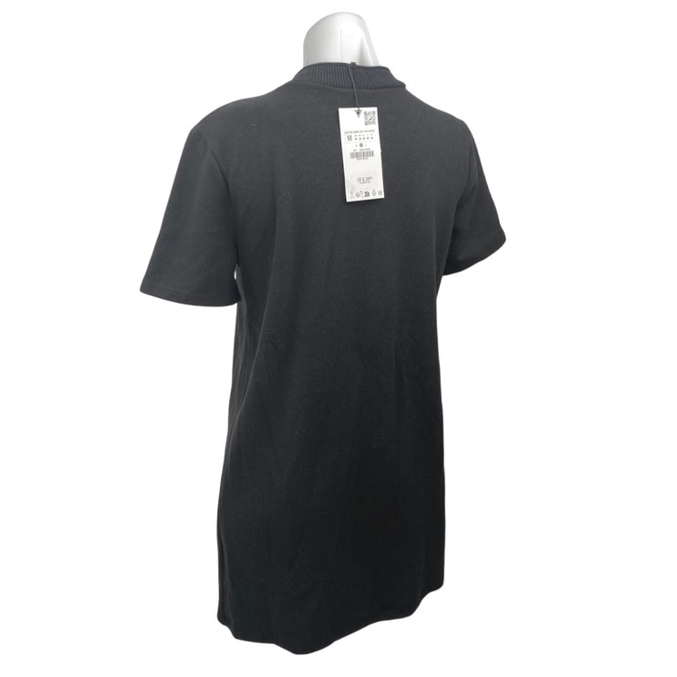 NEW Zara Women's Black Mock Neck Short Sleeve Knit Mini Shift Sweater Dress Sz M