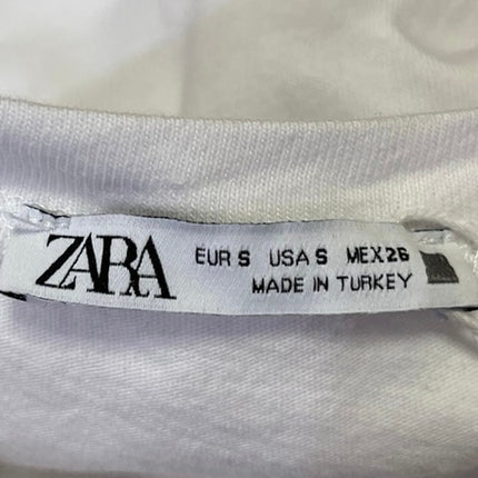 Zara Women's White Overlay Long Sleeve Pullover Crop Sweat Shirt Top Size S