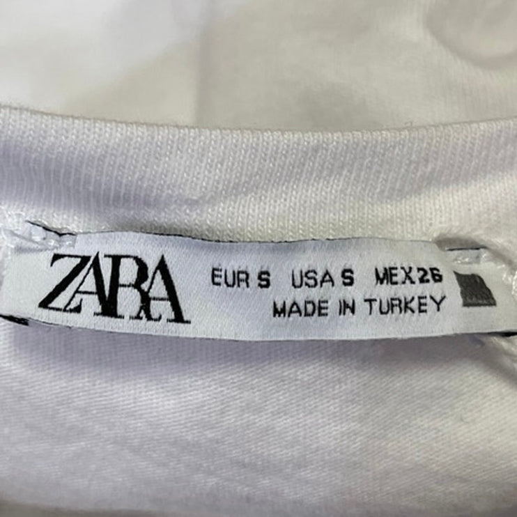 Zara Women's White Overlay Long Sleeve Pullover Crop Sweat Shirt Top Size S