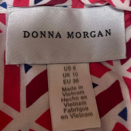 Donna Morgan Red Geometric Long Sleeve Button Front Shift Mini Shirt Dress Sz 6