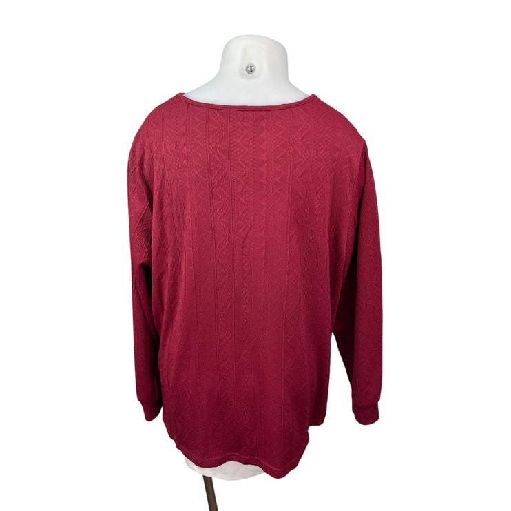 Bloomchic Women's Red Batik Textured V Neck Long Sleeve Shirt Blouse Top 22/24