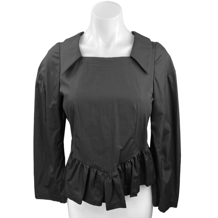 Comme des Garcons Black Collar Puff Sleeve Square Neck Peplum Blouse Top Size XS