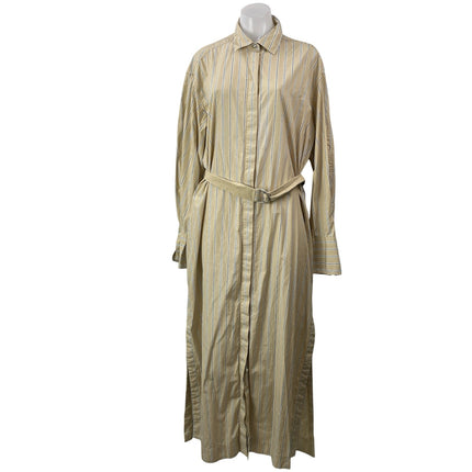 Rag & Bone Beige Striped Long Sleeve Belted Button Down Slit Maxi Dress Size L