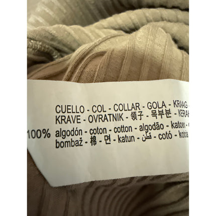 Zara Women Tan Long Sleeve Ribbed Knit Polo Pullover Henley Sweater Top Size M