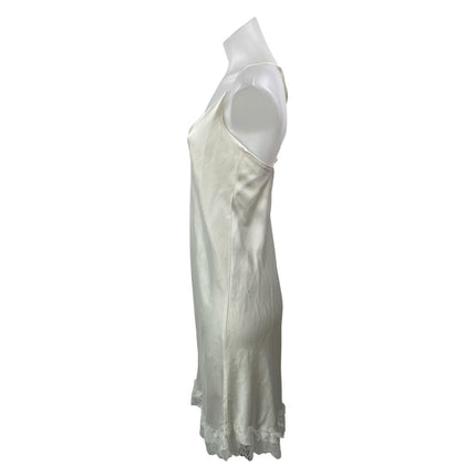 Li' Elli 100% Silk White Satin Sleeveless Lace Cross Back Cami Slip Mini Dress S