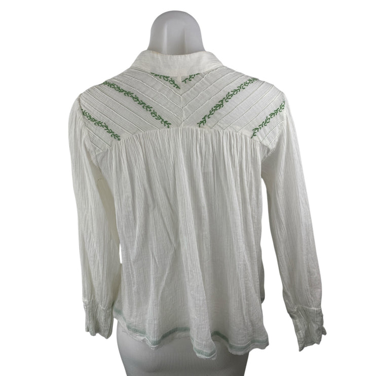 Urban Outfitters White Embroidery Long Blouson Sleeve Tunic Peasant Blouse Top S