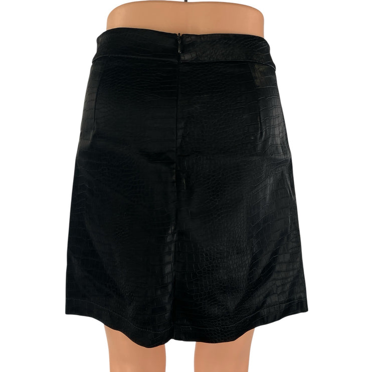 French Connection Black Faux Vegan Croc Leather Mini Straight A-Line Skirt Sz XS