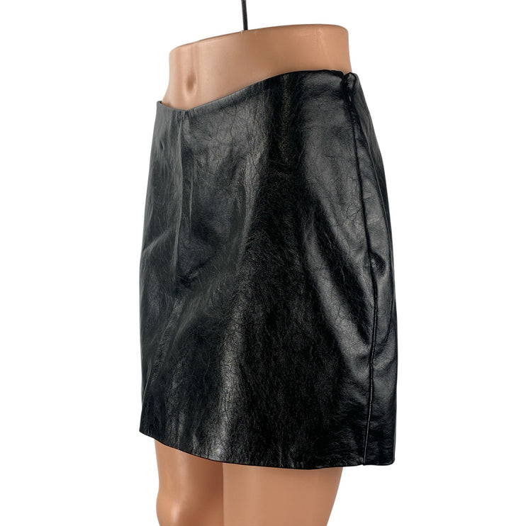 Scoop Women's Black Faux Leather Vegan Zip Straight Pencil Mini Skirt Size 4