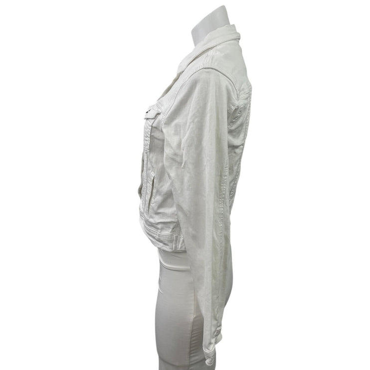 KanCan Women's White Long Sleeve Button Down Denim Jean Trucker Jacket Size M