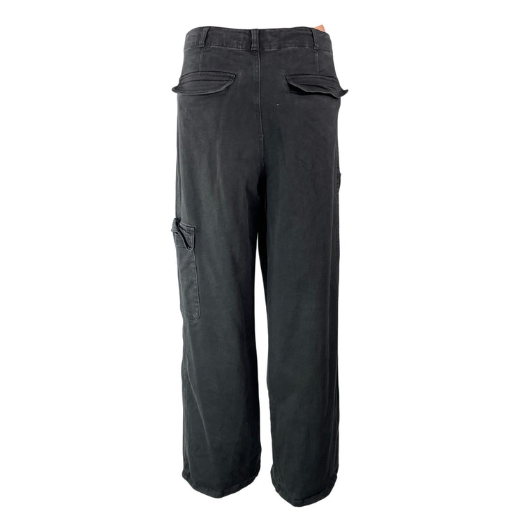 Quince Women's Black High Rise Wide Leg Baggy Utility Cargo Denim Jeans Size 14