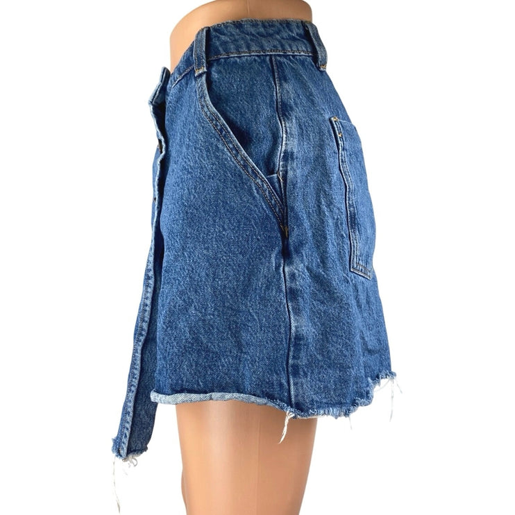 Zara Women's Blue High Waisted Cut-Off Skort Skirt Denim Jean Shorts Size XL