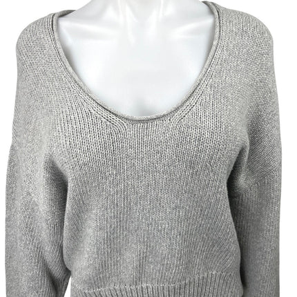 Free People Women's Gray Waffle Knit Long Sleeve Pullover Sweater Top Size XS