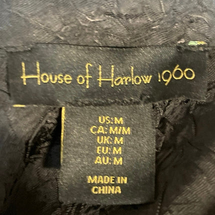 House of Harlow 1960 Black Textured Button Down Long Sleeve Cropped Shirt Top M