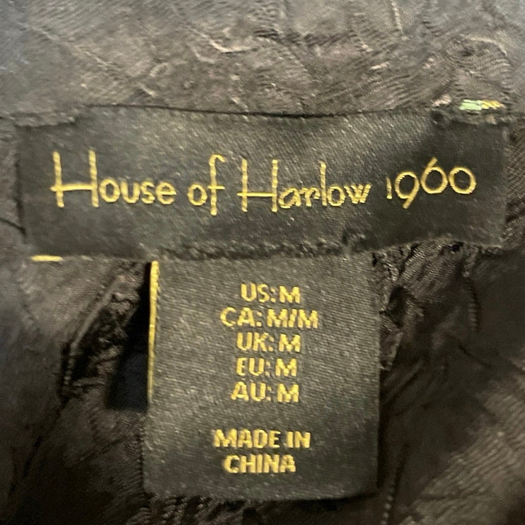 House of Harlow 1960 Black Textured Button Down Long Sleeve Cropped Shirt Top M
