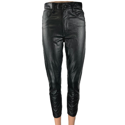 Abercrombie & Fitch Black Vegan Faux Leather Skinny High Rise Trousers Pants 4