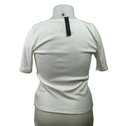 NEW Tahari Women's White Ribbed Knit Short Sleeve Round Neck T Shirt Tee Top L