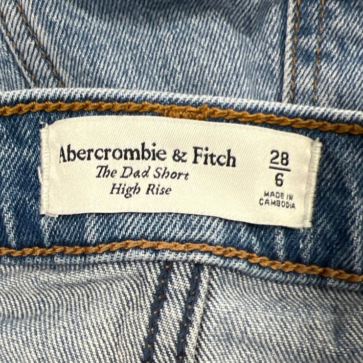 Abercrombie & Fitch Blue Medium Wash Distressed The Dad Denim Jean Shorts Sz 28