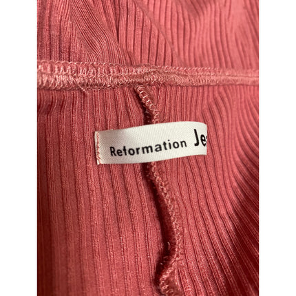 Reformation Palo Pink Ribbed Knit Ruffle Short Puff Sleeve Bodysuit Blouse Top S