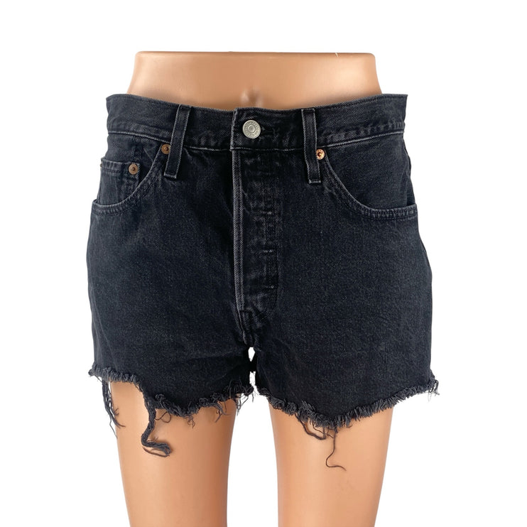 Levi's 501 Women's Black High Waisted Cutoff Frayed Denim Jean Shorts Size 28