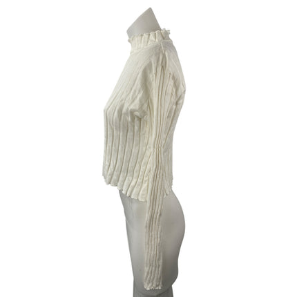 Zara Women's White Long Sleeve Ribbed Knit Lettuce Mock Neck Sweater Top Size L