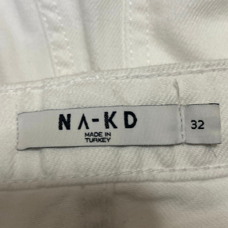 NA-KD Women's White High Waisted Relaxed Fit Straight Leg Denim Jeans Size 32