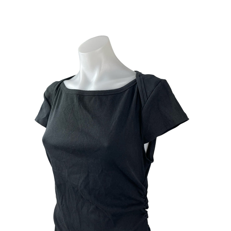 Cider Women's Black Short Sleeve Boat Neck Ruched A Line Mini Dress Size 0XL