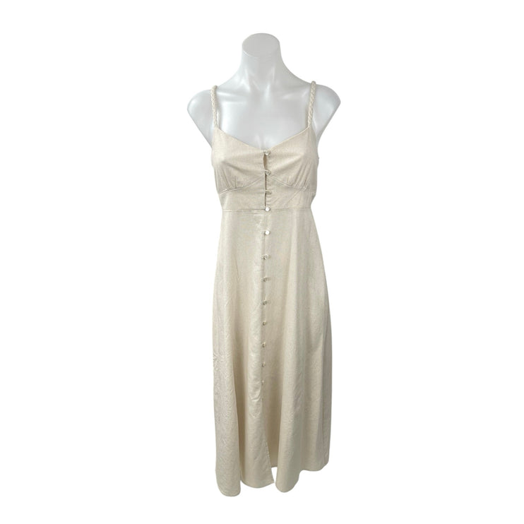 Monteau Linen Sleeveless V Neck Button Down Midi Camisole Tank A-Line Dress Sz S